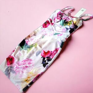 New‎ Lipsy Body-Con Dress Bandeau Floral Sheath Strapless Exposed Zipper US 4